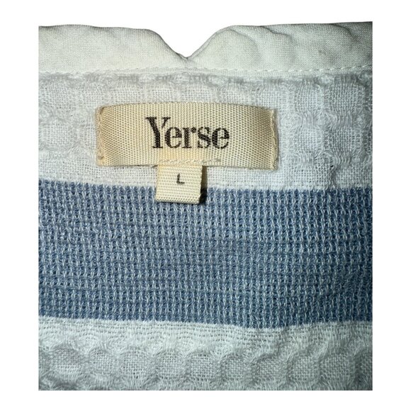 Yerse Blue & White Stripe Textured Cotton V-Neck Short Sleeve Top Women's Size L - Picture 7 of 13